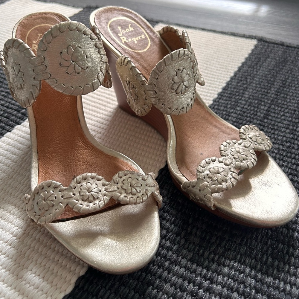 Jack Rogers Gold Metallic Wedges